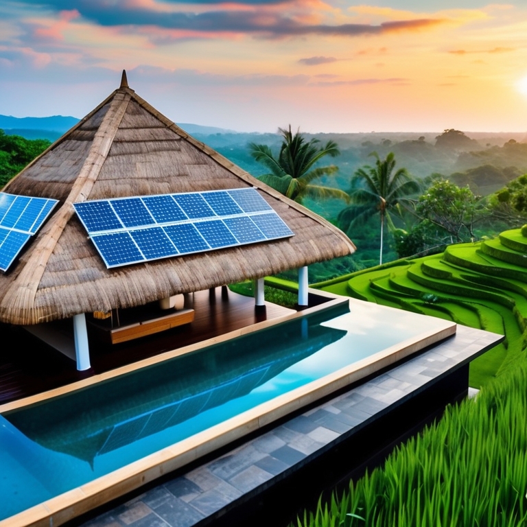 Southeast Asian luxury resort with solar panels