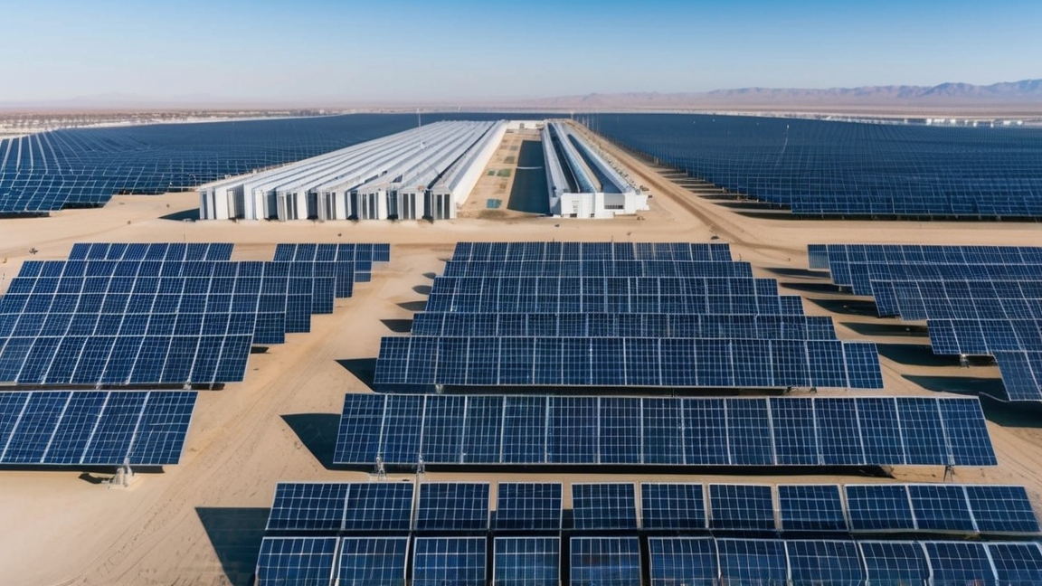 Massive solar park in desert landscape
