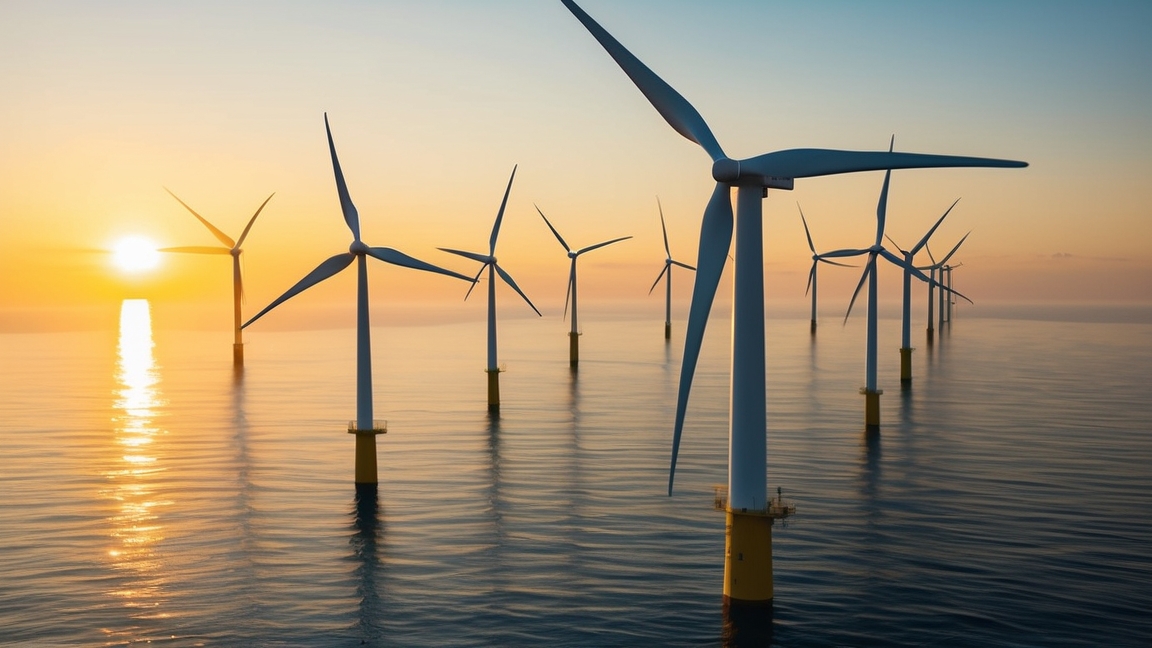 Offshore wind farm at sunrise