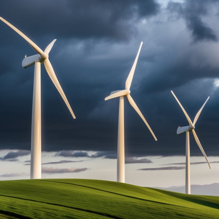 Wind turbines on green hills